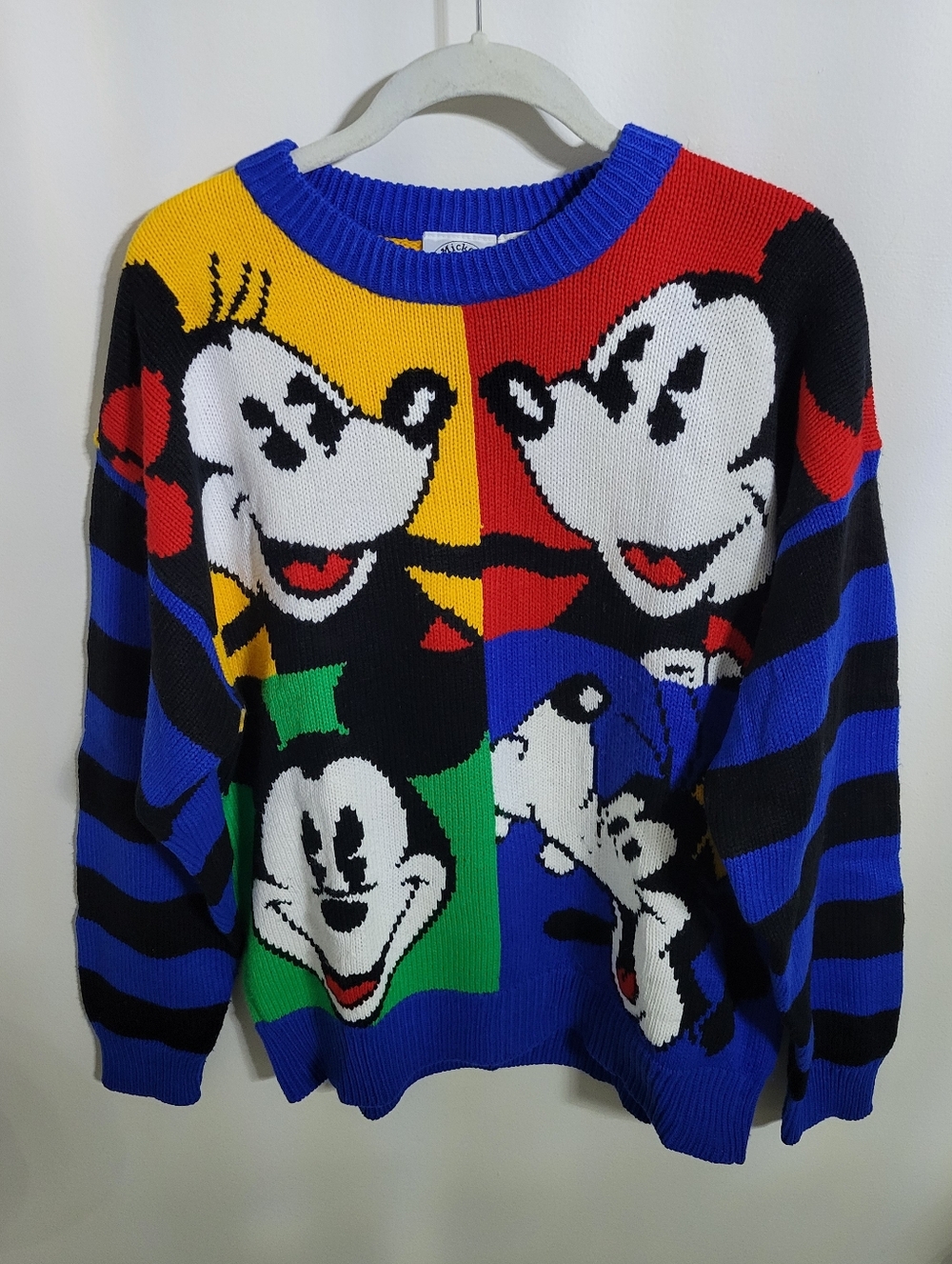 Vintage 90s Disney Mickey & Co. Men's Multicolor Color Block Knit Sweater, Sz M